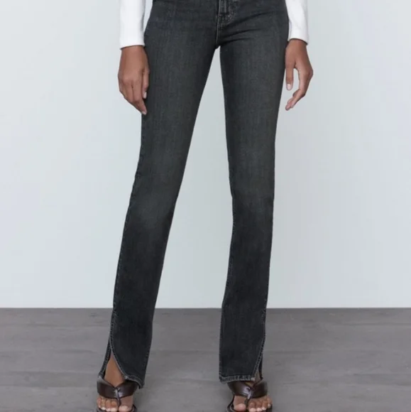 Zara Jeans Zara High Rise Slim Black Jean With Side Slits Size